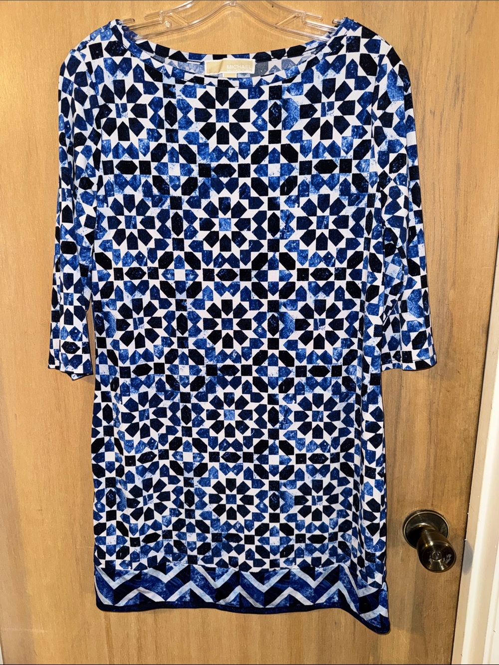 Michael Kors Geometric Print Midi Dress Cropped Sleeves Medium